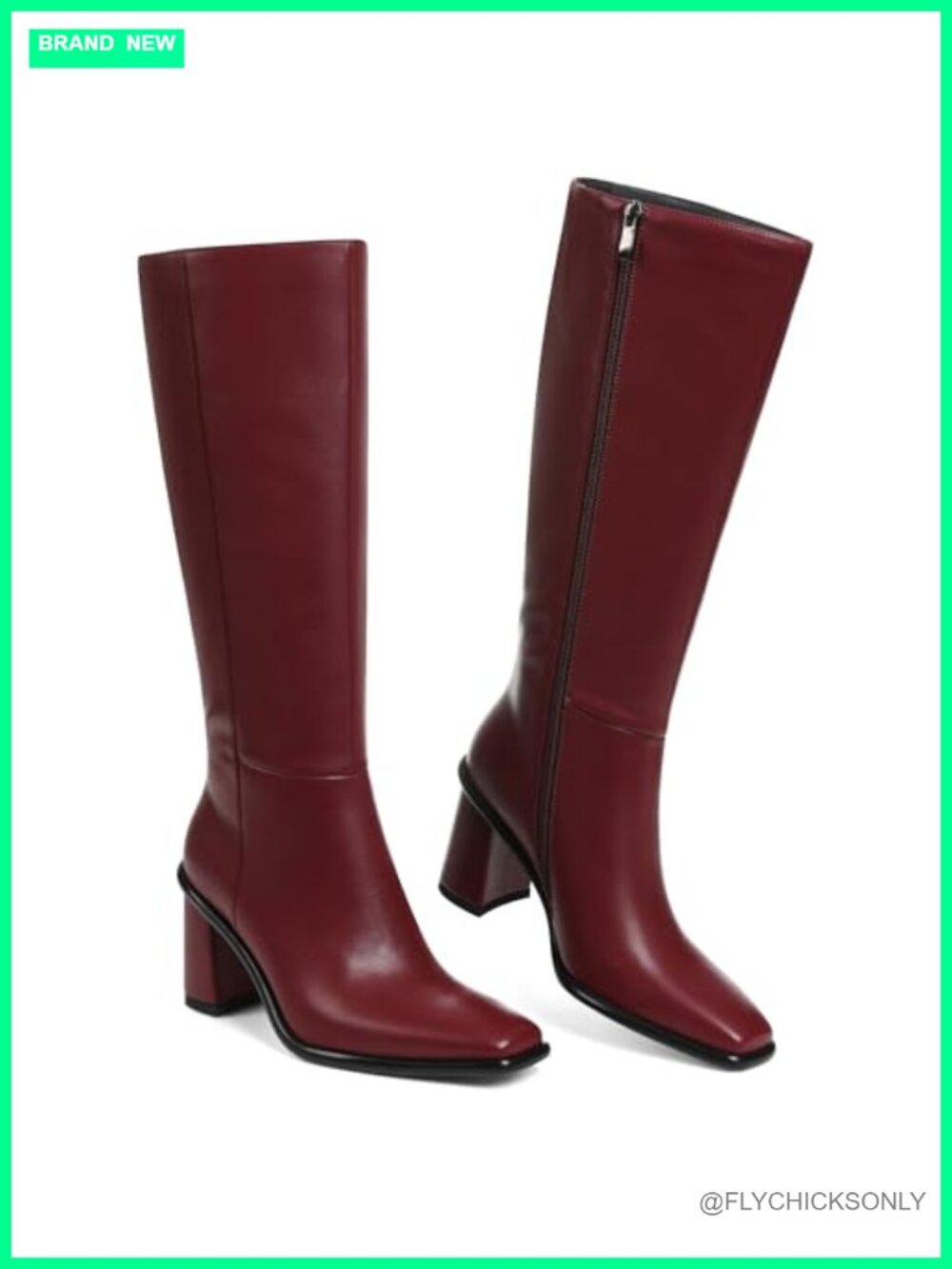 Wide Calf Knee High Boots Chunky Block Heel Tall PU Leather Square Toe